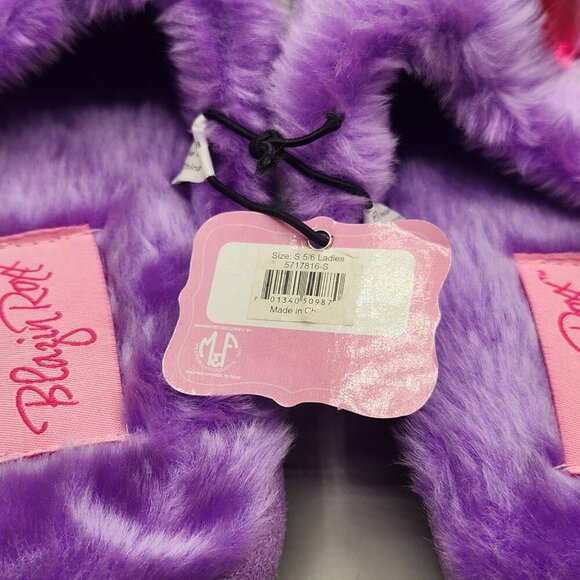 Blazin Roxx Slip On Slippers Ladies 5/6 Purple Fabric Faux Fur Rhinestone NWT - Picture 8 of 9